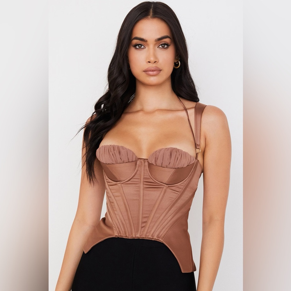 New House of CB Livia Brown Caramel gorgeous Corset Top blouse size large + tags